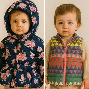 BABY GIRL Puffer Printed Jacket and Vest Set